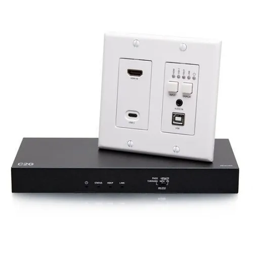C2G C2G31011 HDMI HDBaseT + USB-C and USB-B to A Over Cat Extender Dual Gang Wall Plate Transmitter to Box Receiver