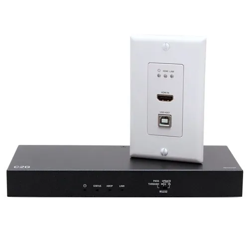 C2G C2G31030 HDMI HDBaseT + USB-B to A and RS232 Over Cat Extender Single Gang Wall Plate Transmitter to Box Receiver, 4K 60Hz