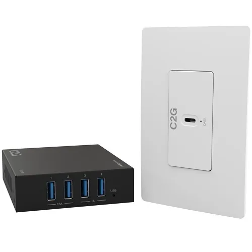 C2G C2G54269 Superbooster 1-Port USB over Cat6a Wall Plate to 4-Port USB-Box Extender Kit, USB 3.2 Gen1, 5Gbps