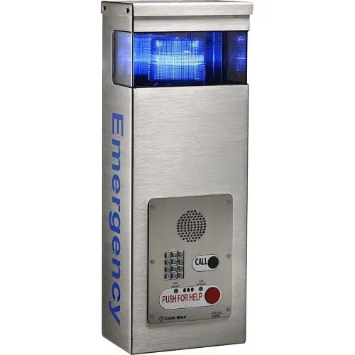 Code Blue CB 2-E Brushed Stainless Steel, No Speakphone, Graphic Text on Side "Emergency"