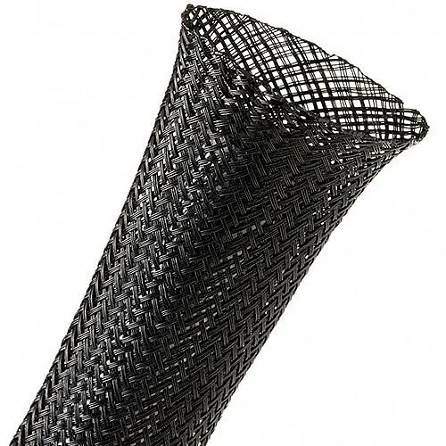 Techflex CCP1.25BK250 Clean Cut 1-1/4" Expandable Braided Sleeving, 250' Bulk Spool, Black