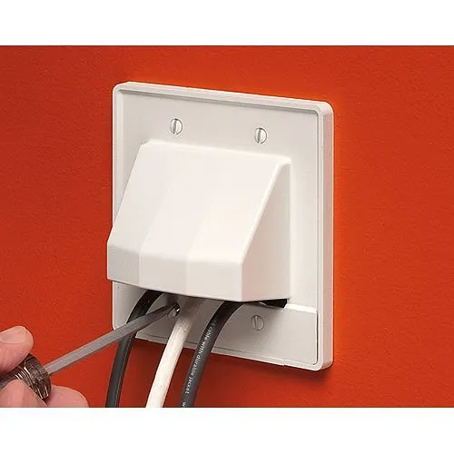 Arlington CER2 The Scoop, Non-Metallic Reversible Two-Piece Low-Voltage Cable Entrance Plate, 2-Gang, White, 2-Pack