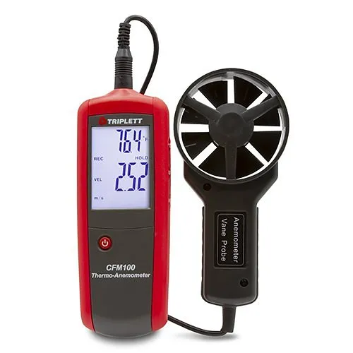 Triplett CFM100 CFM-CMM Thermo-Anemometer, Measures Air Velocity, Air Flow and Air Temperature with Dual Backlit LCD Display