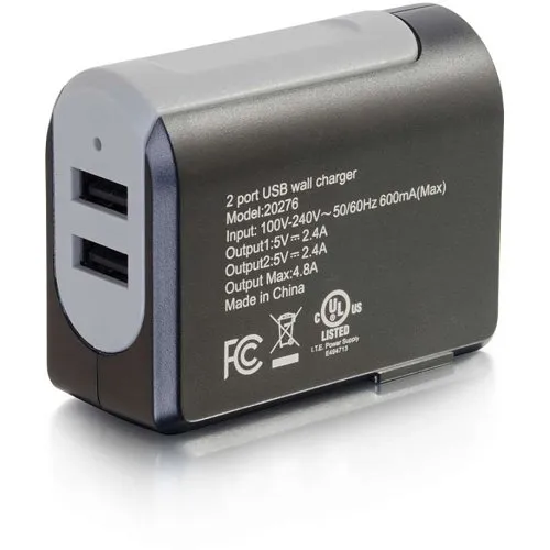 C2G CG20276 2-Port USB Wall Charger - AC to USB Adapter, 5V 4.8A Output