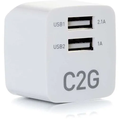 C2G CG22322 2-Port USB Wall Charger, AC to USB Adapter, 5V 2.1A Output