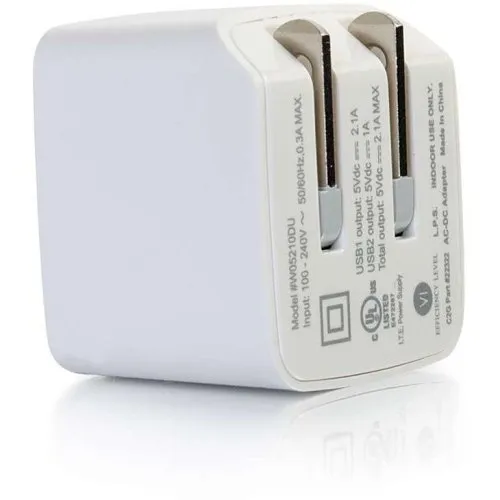 C2G CG22322 2-Port USB Wall Charger, AC to USB Adapter, 5V 2.1A Output