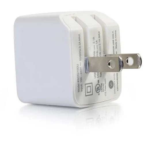 C2G CG22322 2-Port USB Wall Charger, AC to USB Adapter, 5V 2.1A Output