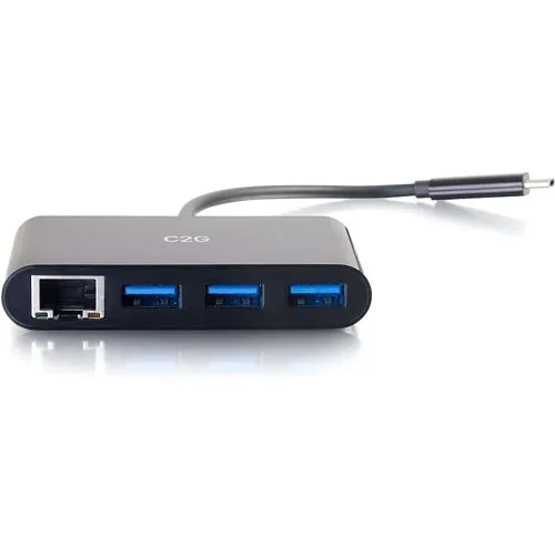 C2G CG29747 USB-C to Ethernet Adapter with 3-Port USB Hub, Black