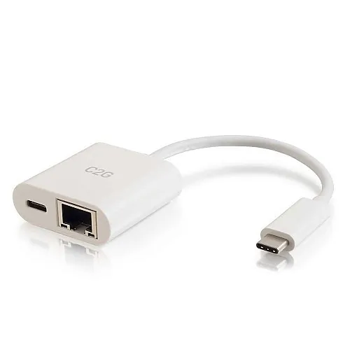 C2G CG29748 USB-C to Ethernet Multiport Adapter with Power Delivery up to 60W, White
