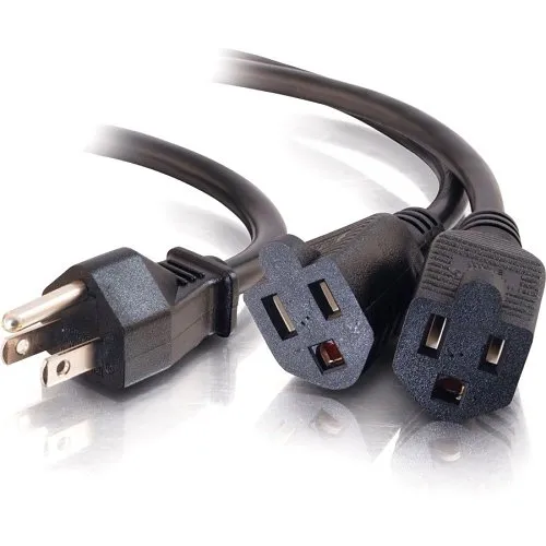 C2G CG2980216 AWG 1-to-2 Power Cord Splitter, NEMA 5-15P to NEMA 5-15R, TAA Compliant, 1.5' (0.46m)