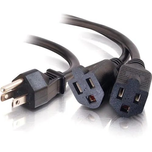 C2G CG29807 16 AWG 1-to-2 Power Cord Splitter, NEMA 5-15P to NEMA 5-15R, TAA Compliant, 6' (1.8m)