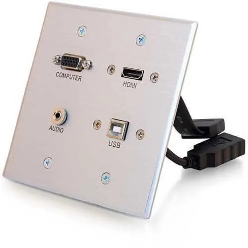 C2G CG39703 HDMI, VGA, 3.5mm and USB Pass Through Double Gang Wall Plate, Aluminum