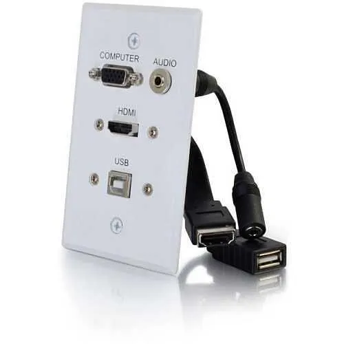 C2G CG39706 HDMI, VGA, 3.5mm Audio and USB Pass Through Single Gang Wall Plate, White