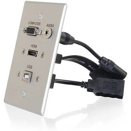 C2G CG39707 HDMI, VGA, 3.5mm Audio and USB Pass Through Single Gang Wall Plate, Aluminum