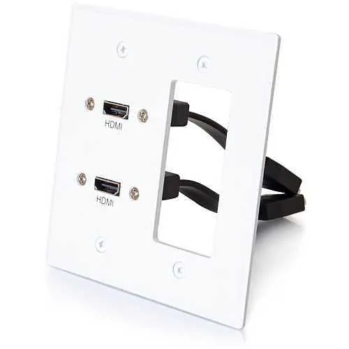 C2G CG39708 Dual HDMI Pass Through Double Gang Wall Plate with One Decorative Cutout, White