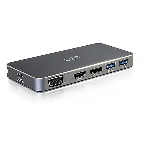 C2G CG54439 USB-C 7-in-1 Dual Display MST Docking Station with HDMI, DisplayPort, VGA and Power Delivery up to 100W, 4K 30 Hz