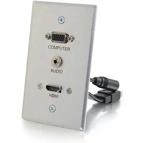 C2G CG60144 HDMI, VGA and 3.5mm Stereo Pass Through Single Gang Wall Plate, Aluminum