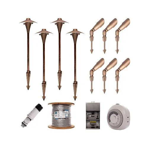 CAST CLCK1ADI Premium Landscape Lighting Classic Full Kit, Solid Sand-CAST Bronze, (6) CBL1CBUSA, (6) SLMR164W27, (4) CCH1CB, (4) CALED2, (1) CLW142500, (1) CJ150SSMT, (1) CTPC, (1) CTTC, (2) C61335