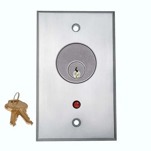 Camden CM-1190-7012-60KA Key Switch, DPDT Maintained, Mortise Cylinder 1-1/8", 12V LED Mounted On Faceplate, Red