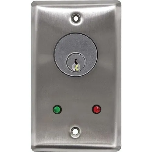 Camden CM-1200-7124 Flush Mount Key Switch, SPST Momentary, Normally Open, 24V LED Mounted on Faceplate, Green
