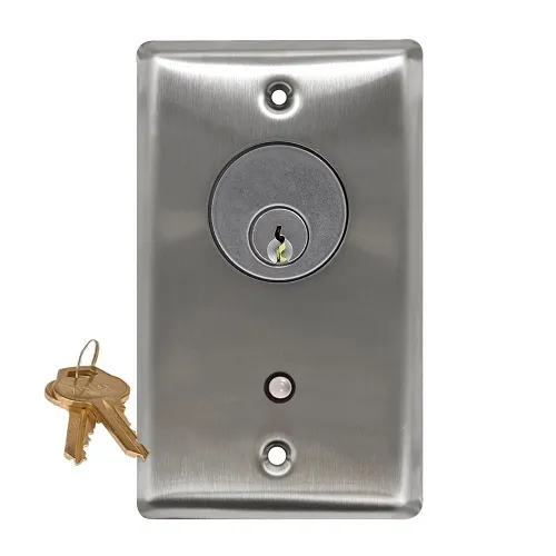 Camden CM-1282-7624-60KA Key Switch, (2) DPDT Momentary, Bi-Color 24V (3-Wire) LED Mounted on Faceplate, Mortise Cylinder Mounted in Key Switch, 1-1/8", Keyed Alike, Solid Brass, Chrome Finish