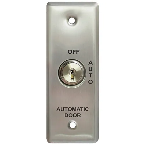 Camden CM-170/20 Automatic Operator Control Key Switch, Narrow Faceplate, 2 Position Switch, Momentary, 'Off'/Open' Text, Stainless Steel