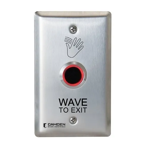 Camden CM-221/46 ValueWave Single Gang 12/24VDC Powered Touchless Switch, Faceplate with Light Ring, Wave to Exit Graphics, Stainless-Steel