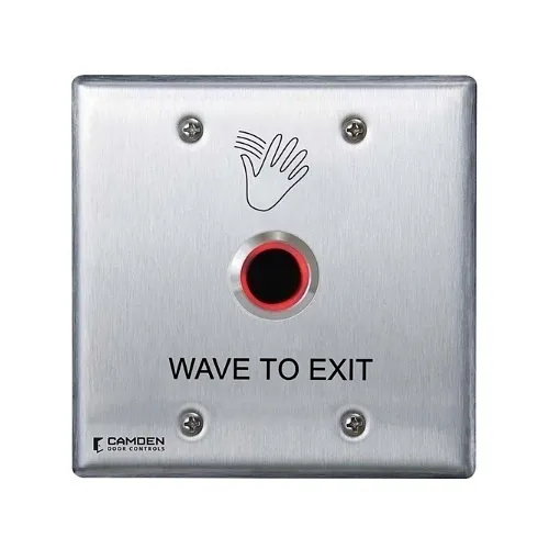 Camden CM-221/46W ValueWave Double Gang 12/24V DC Powered Touchless Switch, 'Wave to Exit' Graphics, Red/Green Illumination