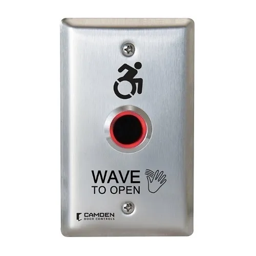 Camden CM-221/A42 ValueWave 12/24V DC Powered Touchless Switch Relay, Single Gang, Stainless-Steel Faceplate, with Light Ring, Wave to Open Graphics