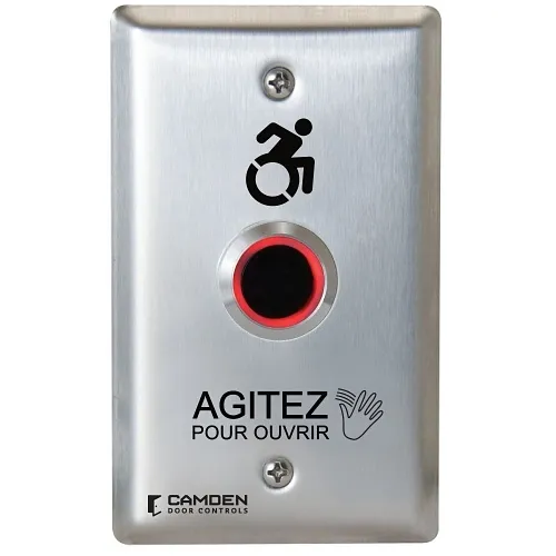 Camden CM-221/A42F ValueWave Touchless Switch, Single Gang, Wave to Open Graphics, French, Stainless Steel Faceplate