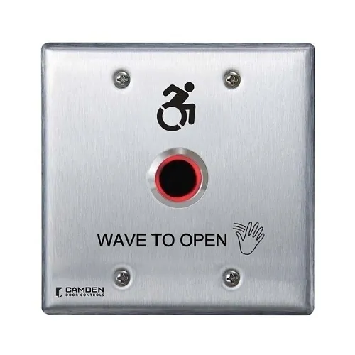 Camden CM-221/A42W ValueWave 12/24V DC Powered Touchless Switch Relay, Double Gang, Stainless-Steel Faceplate, with Light Ring, Wave to Open Graphics