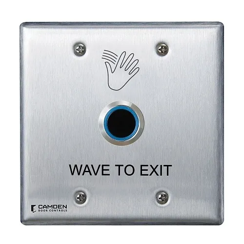 Camden CM-222/46W ValueWave Touchless Switch, Double Gang, 'Wave to Exit' Graphics, Compatible Surface Mounting Box CM-53, Blue/Green Illumination