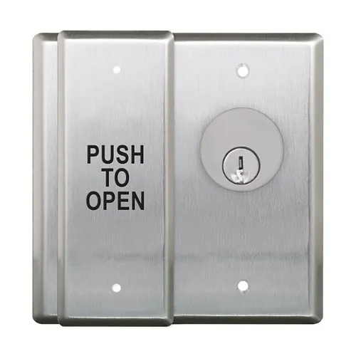 Camden CM-2510/4-WT 2-Gang Push Plate / Key Switch with Boot and Water Tight Coating, WHEELCHAIR Symbol, Push to Open Lettering, Blue