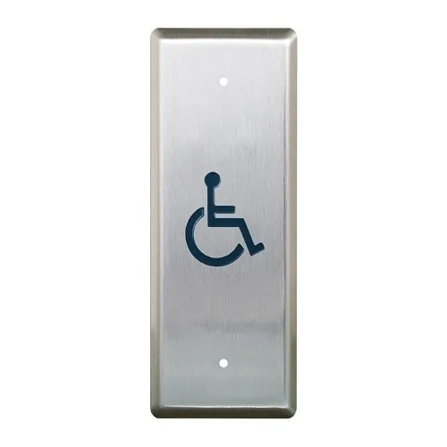 Camden CM-25/2 Narrow Push Plate Switch, Vertical Mounting, 'WHEELCHAIR' Symbol, Blue Graphic