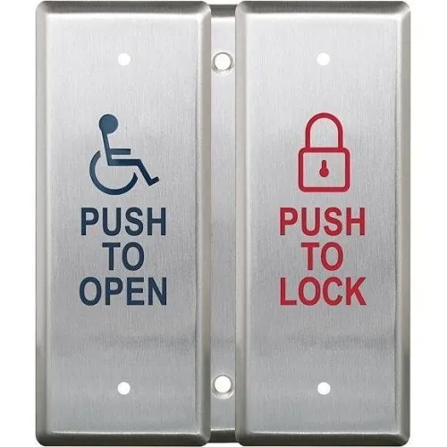 Camden CM-2520/48 Double Gang Push Plate Switch, 'Push to Open' and 'Push to Lock' Restroom Control