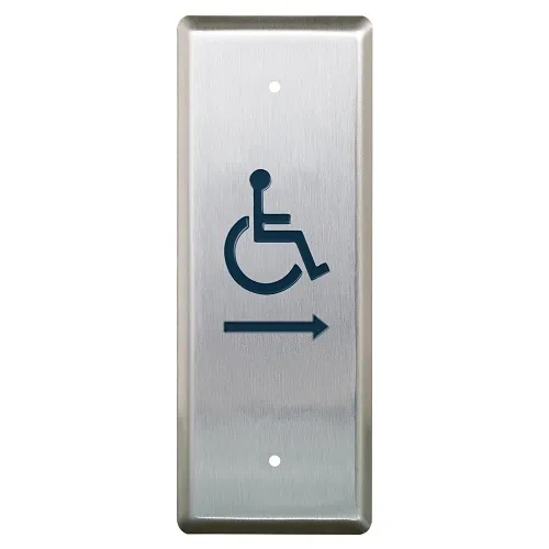 Camden CM-25/2AR Narrow Push Plate Switch, Vertical Mounting, 'WHEELCHAIR' Symbol with ARROW Right, Blue Graphics