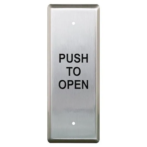 Camden CM-25/3-WT Narrow Push Plate Switch, Vertical Mounting, 'PUSH TO OPEN', Boot And Water Tight Coating