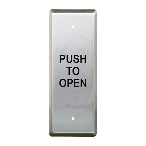 Camden CM-25/3 Narrow Push Plate Switch, "PUSH TO OPEN", 1-5/8" x 4-1/2", Stainless Steel