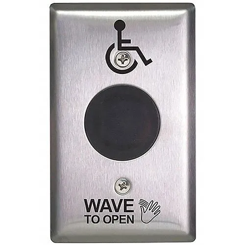 Camden CM-331/42S-SGLR SureWave Powered Touchless Switch, 12/24VDC, 1-Relay, Single Gang, Black Faceplate, Hand Icon and Wheelchair