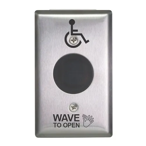 Camden CM-332/42S Wired Touchless Switch, Stainless-Steel Faceplate, Hand Icon, 'Wave to Open' Text and Wheelchair Symbol