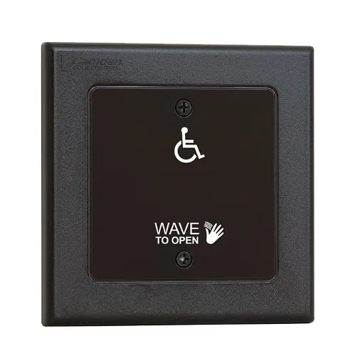 Camden CM-333/42WL1 Hybrid Battery Powered Touchless Switch, Wired Relay, Double Gang Faceplate Hand Icon, 'Wave to Open' Text and Wheelchair Symbol (2) 'AA' Lithium Batteries
