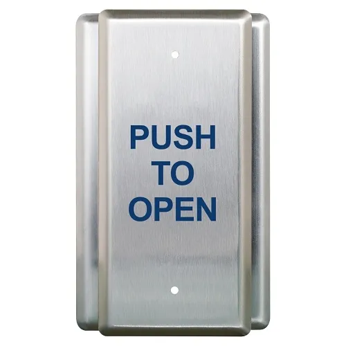 Camden CM-35N/3 4-1/2" x 2" (114 x 50.8mm) Single Gang Faceplate with Jamb Mount Back Plate, 'PUSH TO OPEN', Black Graphics