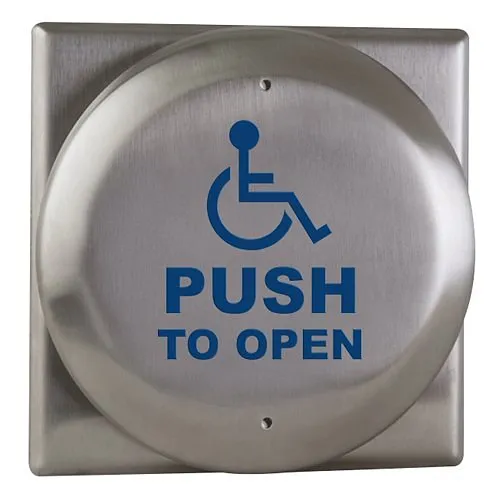Camden CM-41/4 4.5" Square Push Button, SPDT, Blue Wheelchair, PTO Push Plate