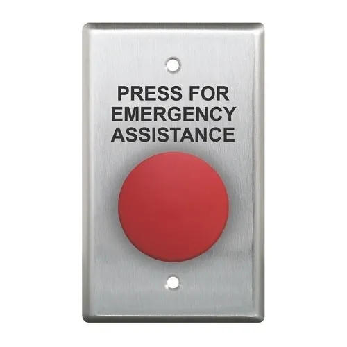 Camden CM-450R/12 Single Gang, Push/Pull, N/O and N/C Stainless-Steel Faceplate, Maintained, Red Only, 'Press for Emergency Assistance', Black