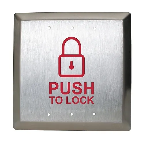 Camden CM-45/8B SS 4.5" Square Push Plate, 1/2" Plate-Lock Symbol, Push to Lock