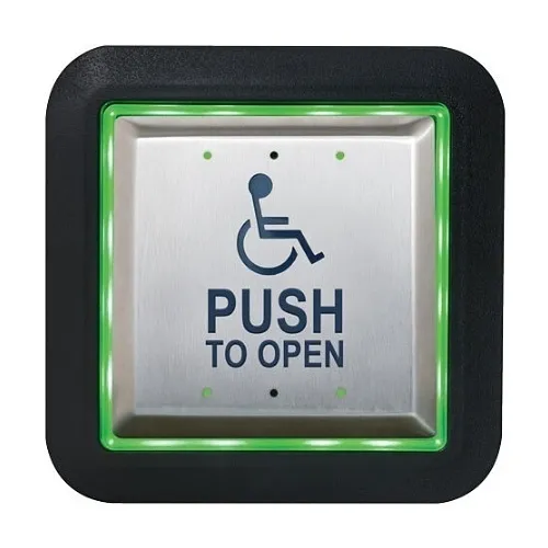 Camden CM-45/8B55SE1 4-1/2" Push Plate Switch, Icon and "Push to Lock" Legend with Flush AURA(tm) Illuminated Enclosure and Sign