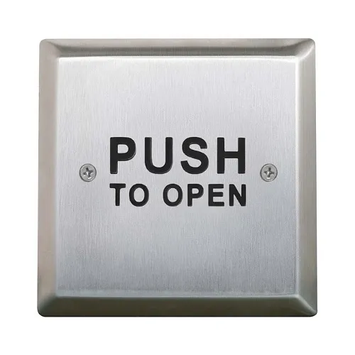 Camden CM-46/3 1/2" Square Push Plate Switch, Exposed Screws, 'Push to Open', Black Graphics