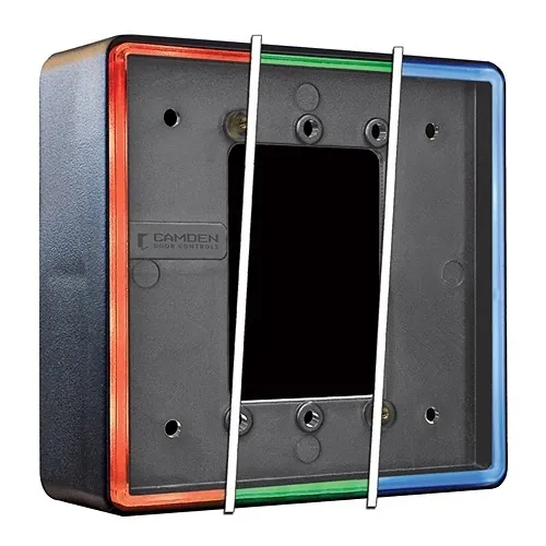 Camden CM-54I Illuminated Push Plate Enclosure, Surface 4-1/2" Square, RED/GREEN/BLUE, Complete with Sounder, Mount Box