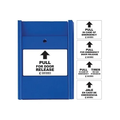 Camden CM-702U Universal Blue Pull Station, Single Gang, N/C Switch with Multiple Message Labels (Replaces CM-702)