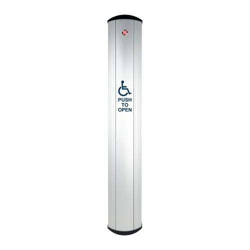 Camden CM-7536/4-LED 36"x6" Column Aluminum Push Plate Switch, 'WHEELCHAIR' Symbol and 'PUSH TO OPEN', Anodized Clear, Red / Green LED Annunciator